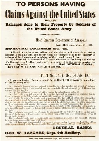 (CIVIL WAR--MARYLAND.) Nathaniel P. Banks. To Persons Having Claims against the United States for Damages Done to their Property                 